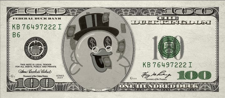 The text "Duck Coin" is boldly displayed above, with "Meme Coin" 
